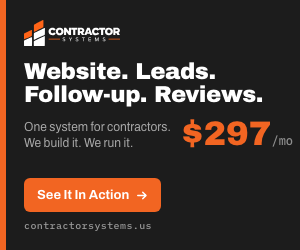 Contractor Systems: website, leads, follow-up, and reviews in one system for contractors. $297 a month. See it in action.
